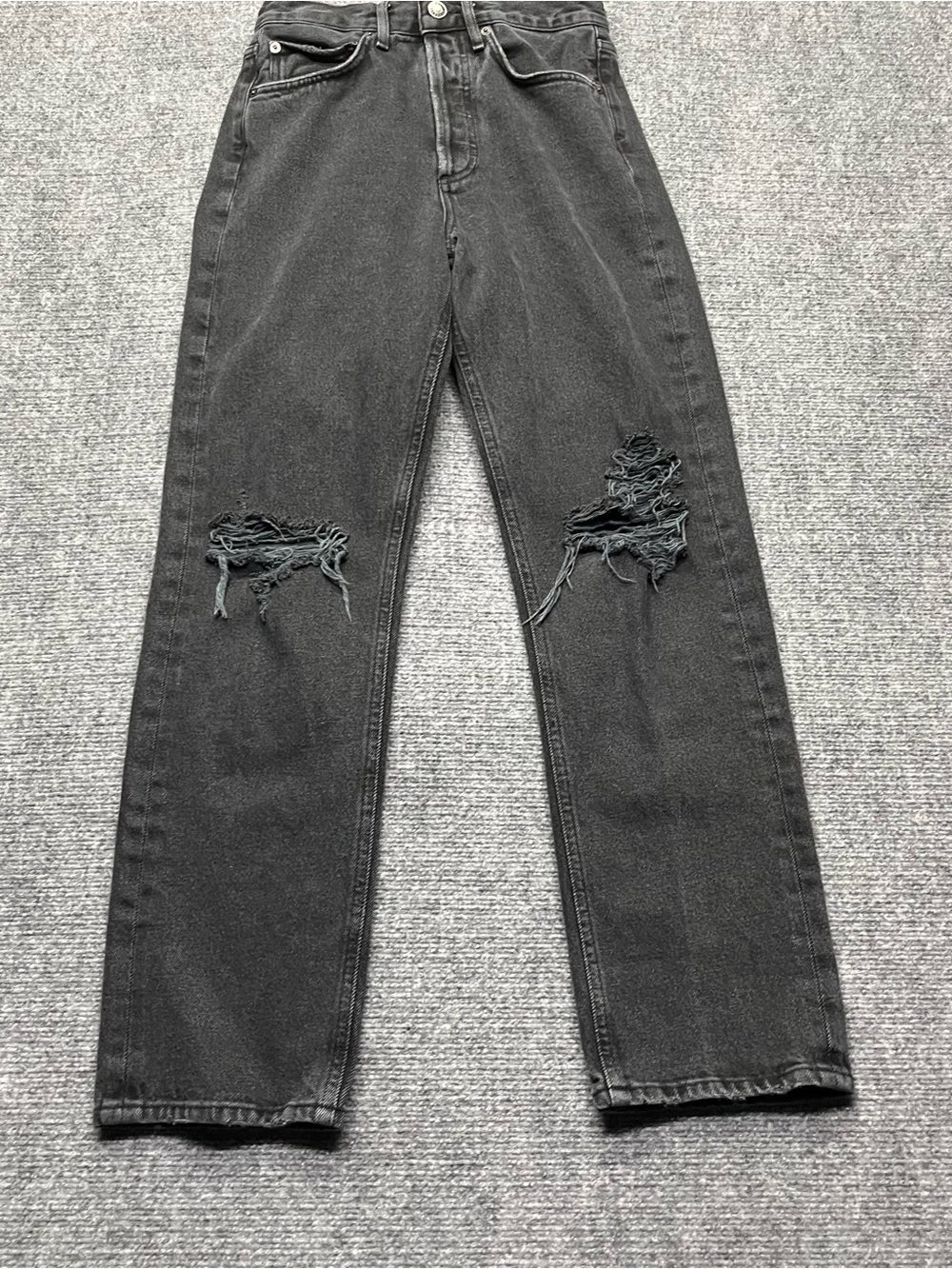 Agolde Jeans Womens 23 Black 90s Mid Rise Loose in Smokestack Distressed